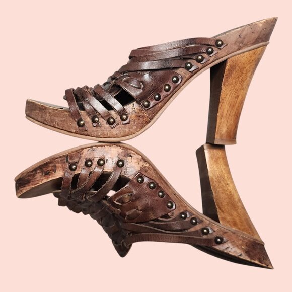 VTG Kenneth Cole Tribeca brown slip on cork straply Y2K boho mules size 7 y2k - Picture 3 of 7
